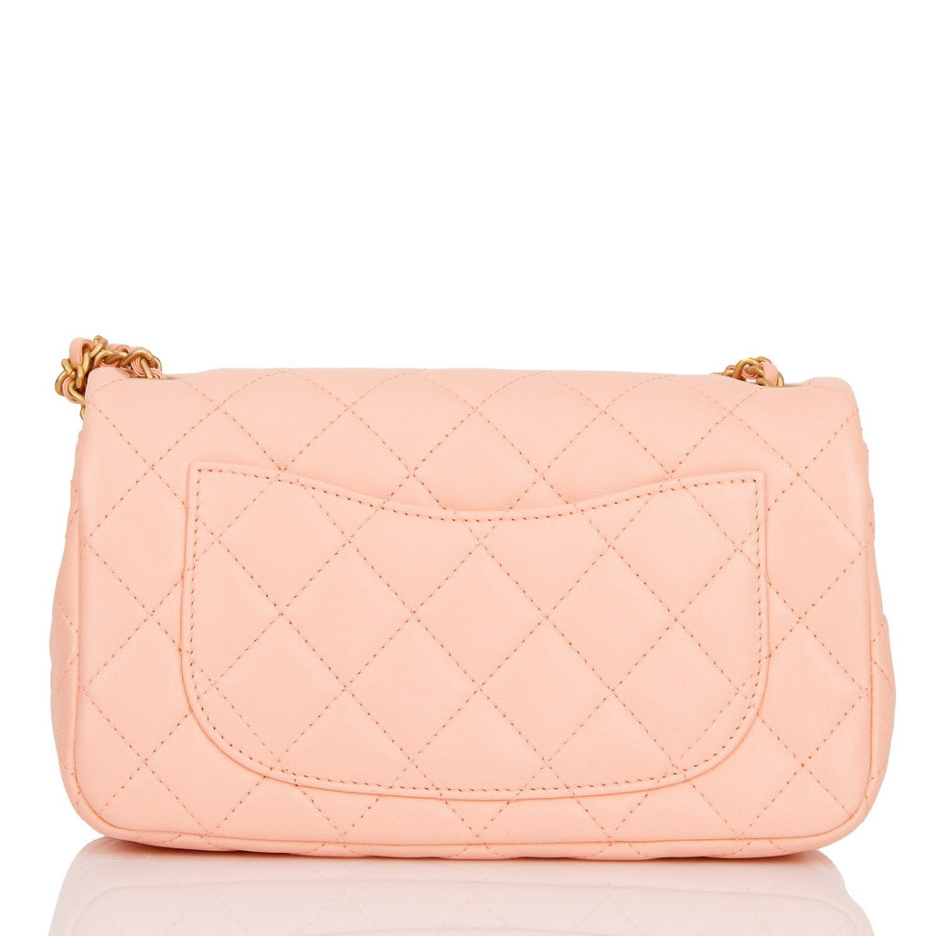 Chanel Peach Pearl Crush Rectangular Mini Classic Flap Bag Antique