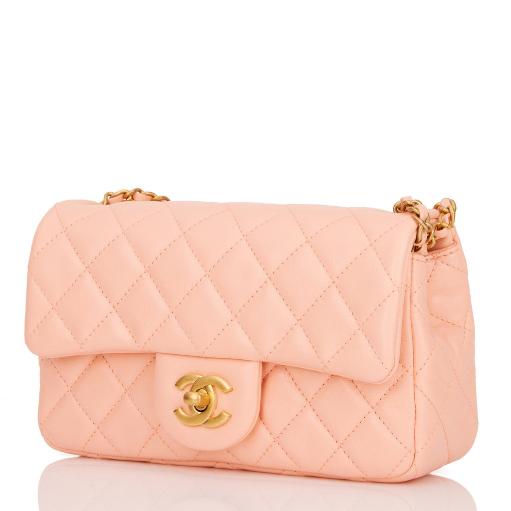 Chanel Peach Pearl Crush Rectangular Mini Classic Flap Bag Antique Gold ...