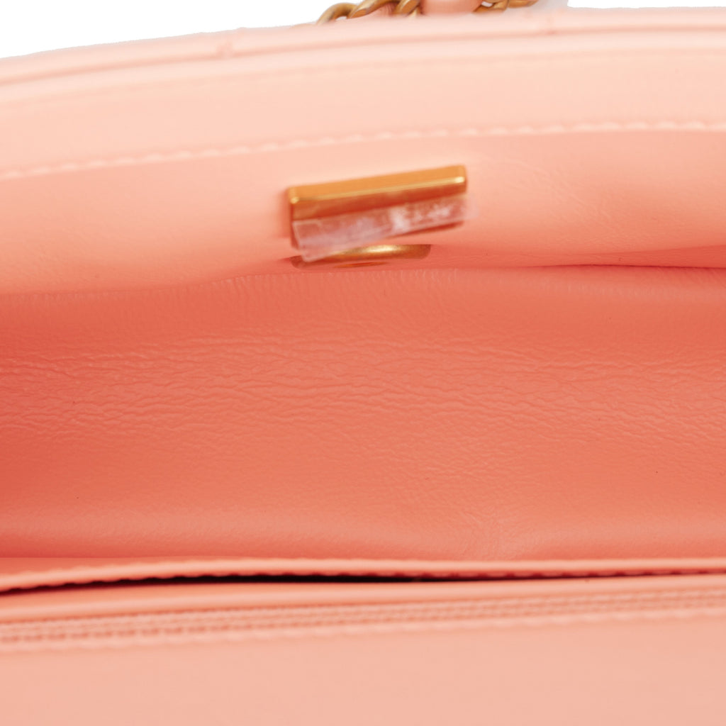 Chanel Pearl Crush Mini Rectangular Flap Bag Peach Lambskin Antique Gold Hardware