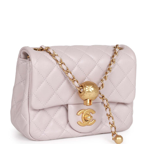 Chanel Pearl Crush Mini Square Flap Bag Purple Lambskin Antique Gold Hardware