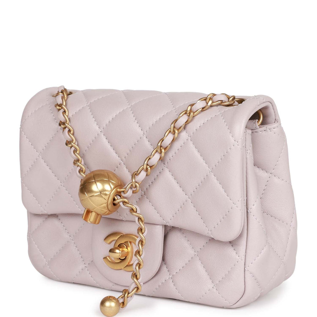 Chanel Pearl Crush Mini Square Flap Bag Purple Lambskin Antique Gold Hardware