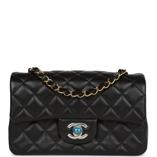 Chanel Mini Rectangular Flap Bag Black Lambskin Light Gold Hardware