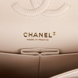 Chanel Medium Classic Double Flap Bag Beige Chevron Caviar Light Gold Hardware