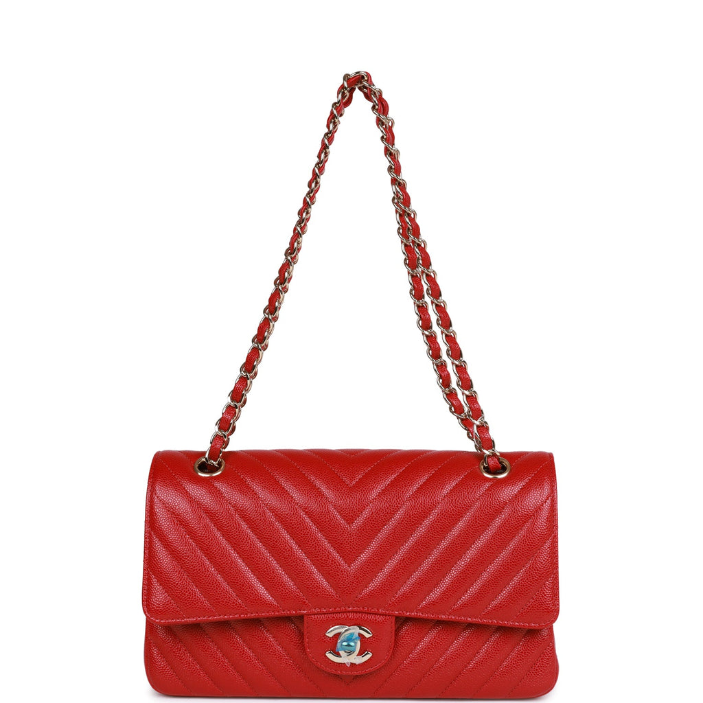 Chanel Coco Chevron Flap Bag Stitched Calfskin Medium Red 2241671