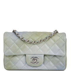 Chanel Mini Rectangular Flap Bag Grey and Green Goatskin Silver Hardware