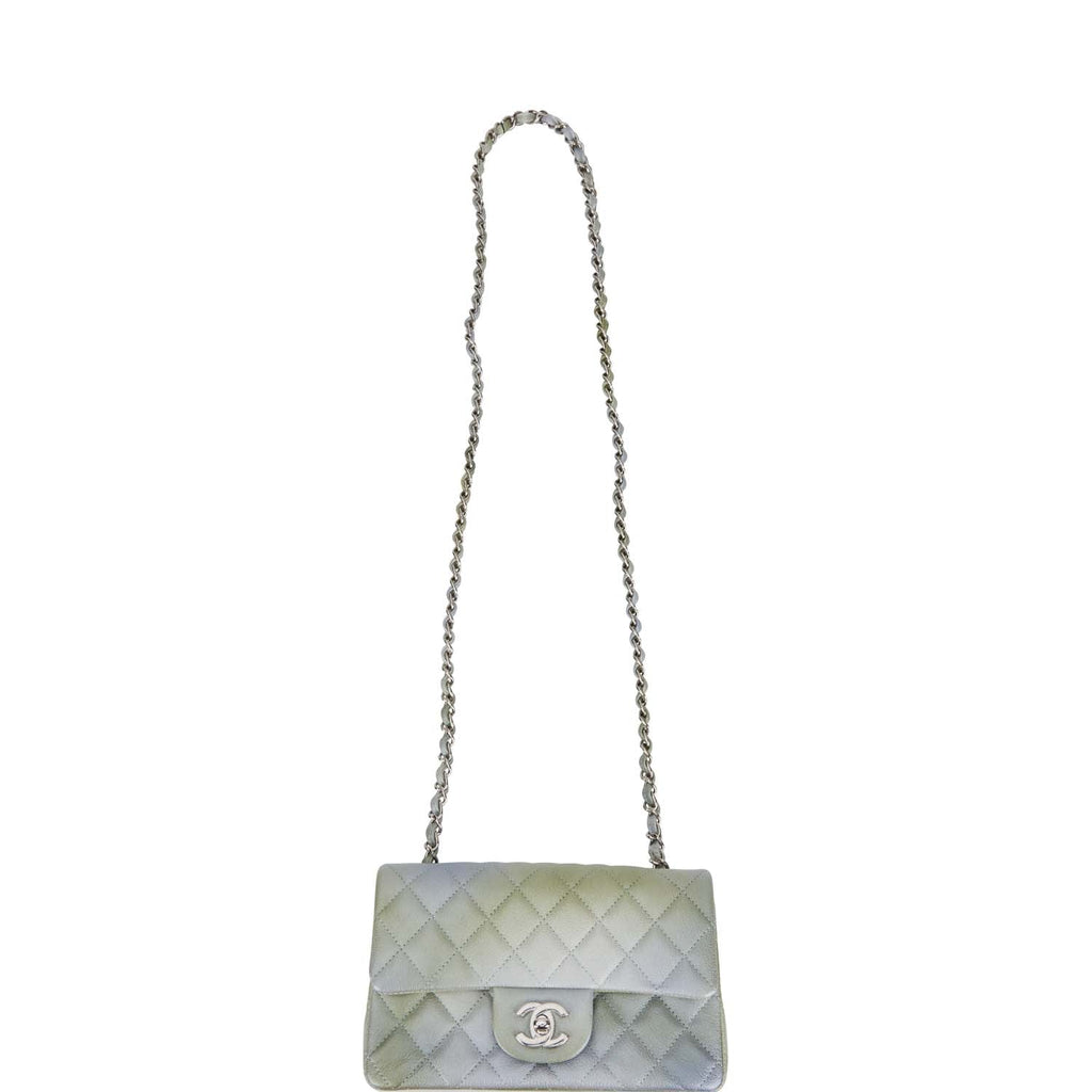 Chanel Mini Rectangular Flap Bag Grey and Green Goatskin Silver Hardware
