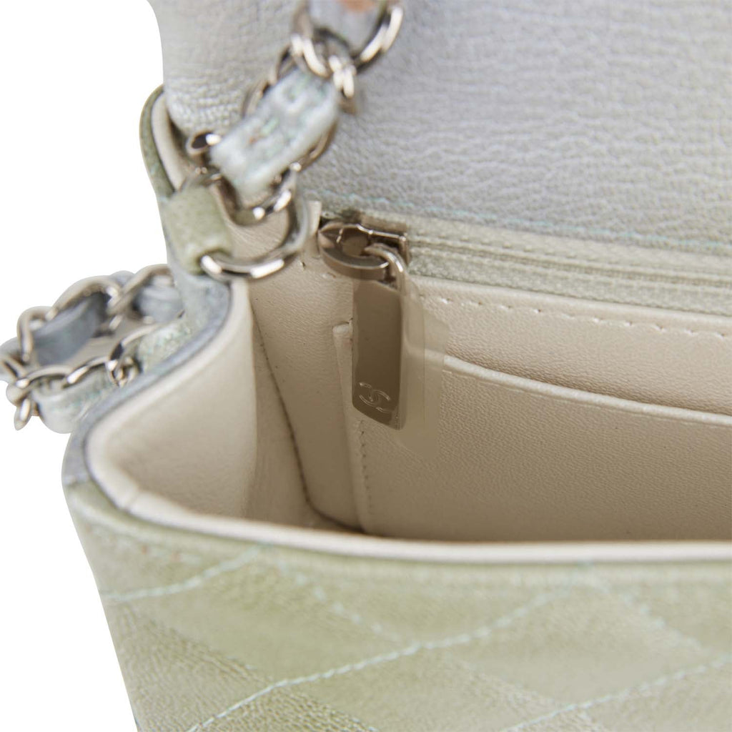 Chanel Mini Rectangular Flap Bag Grey and Green Goatskin Silver Hardware