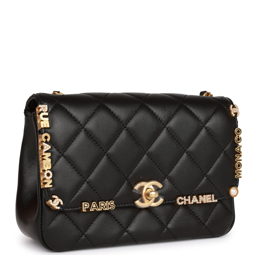 Chanel Black Lambskin Mini Flap Bag with Enamel Charms & Gold-Tone Metal  Hardware (JX93P0G1)