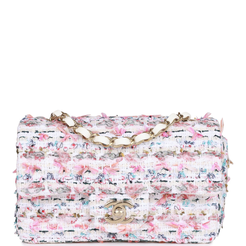 CHANEL Tweed Quilted Mini Rectangular Flap Light Pink White | FASHIONPHILE