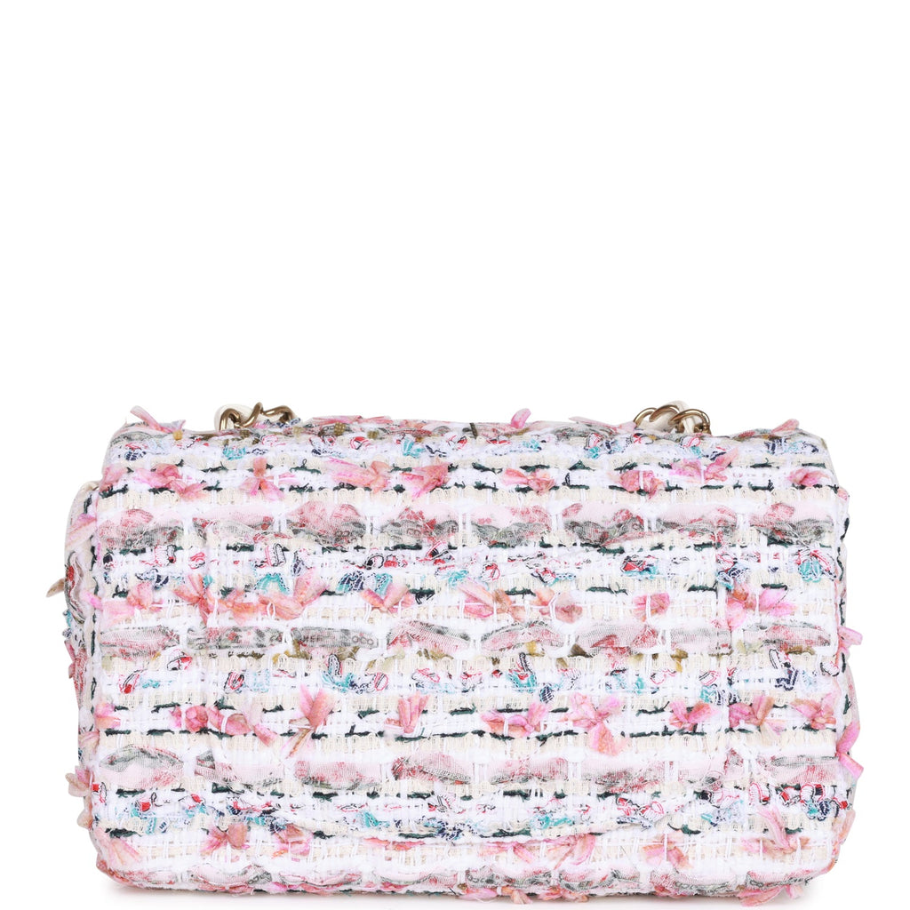 CHANEL Tweed Quilted Mini Rectangular Flap Light Pink White