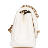 Chanel Pearl Crush Mini Rectangular Flap Bag White Lambskin Antique Gold Hardware