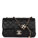 Chanel Pearl Crush Mini Rectangular Flap Bag Black Lambskin Light Gold Hardware