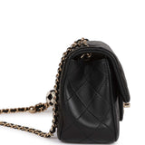 Chanel Pearl Crush Mini Rectangular Flap Bag Black Lambskin Light Gold Hardware