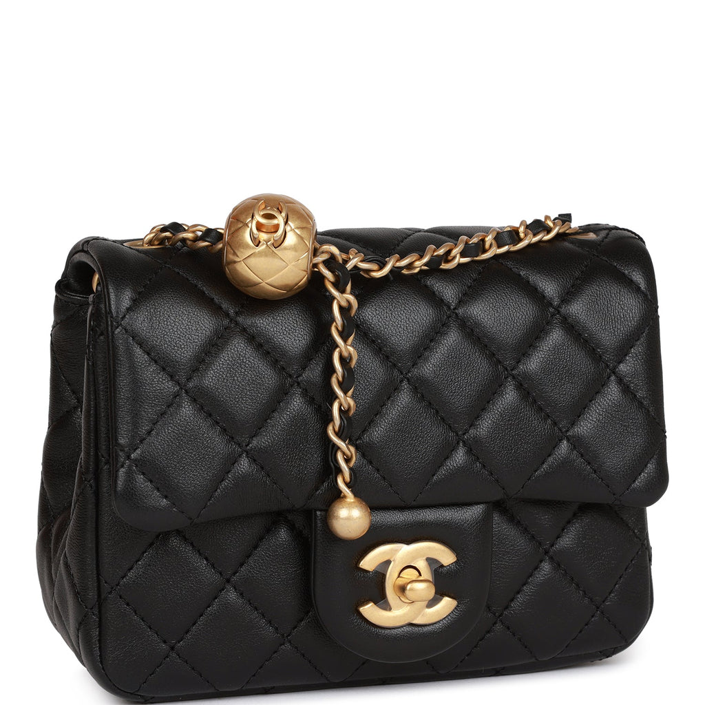 Chanel Black Pearl Crush Square Mini Flap Antique Gold Hardware – Madison  Avenue Couture