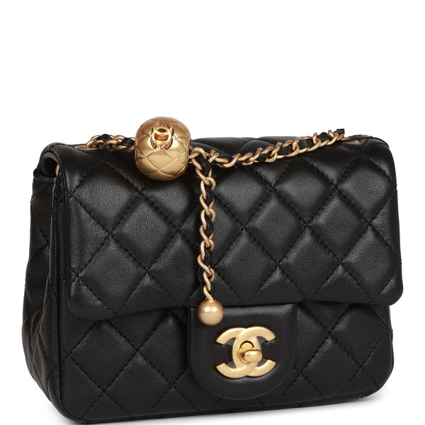 Holy Grail* Chanel Black with Gold Interior Pearl Crush Mini Square F