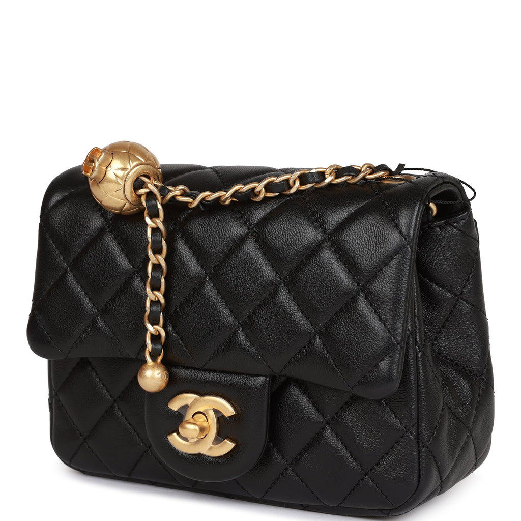 Pre-owned Chanel Fantasy Pearls Large Evening Flap Bag Black Lambskin Light  Gold Hardware