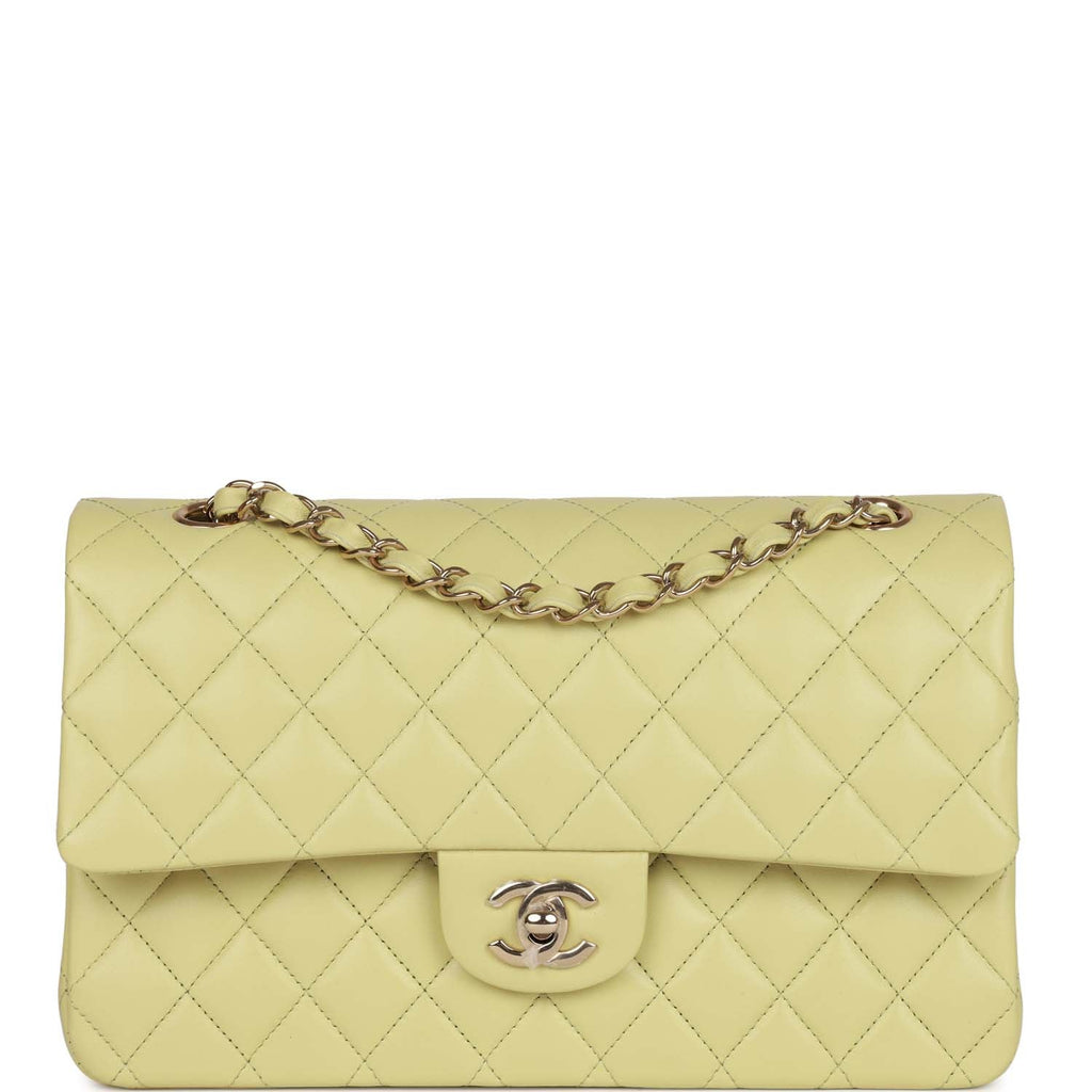 Chanel Medium Classic Double Flap Bag Light Green Lambskin Light Gold  Hardware