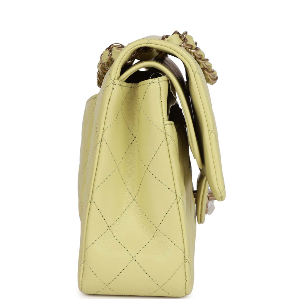 Chanel Medium Classic Double Flap Bag Light Green Lambskin Light Gold Hardware