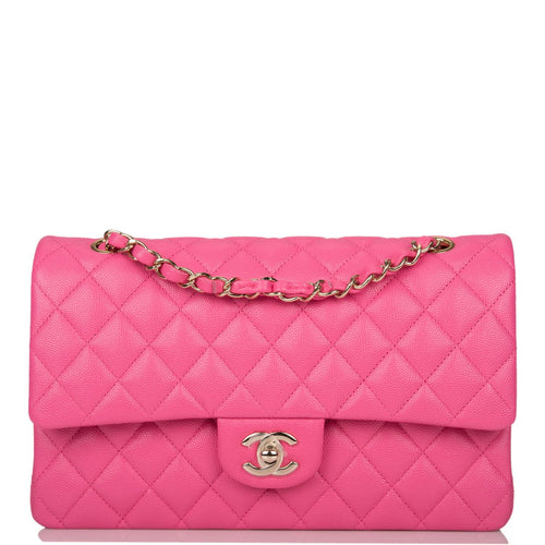 Chanel Pink Quilted Caviar Medium Classic Double Flap Bag Light Gold Hardware