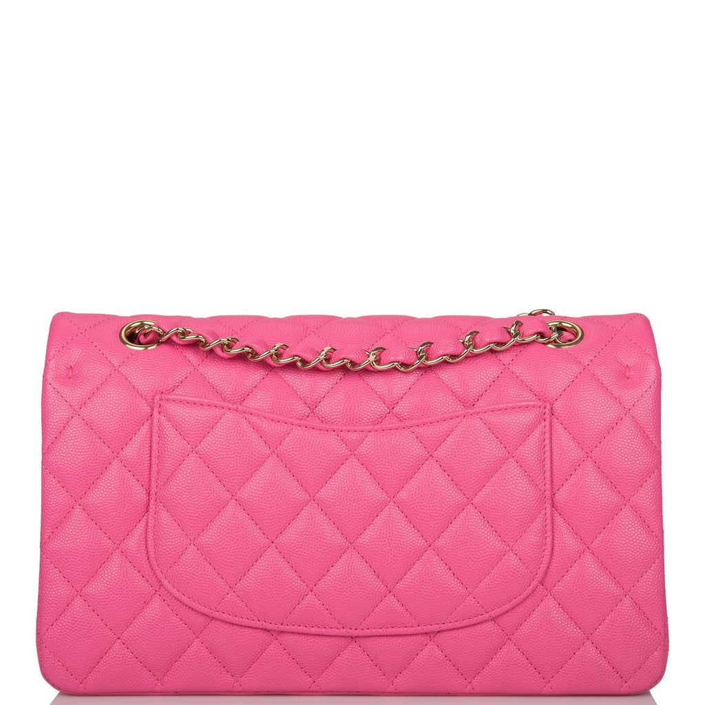 Chanel Pink Quilted Caviar Medium Classic Double Flap Bag Light Gold Hardware