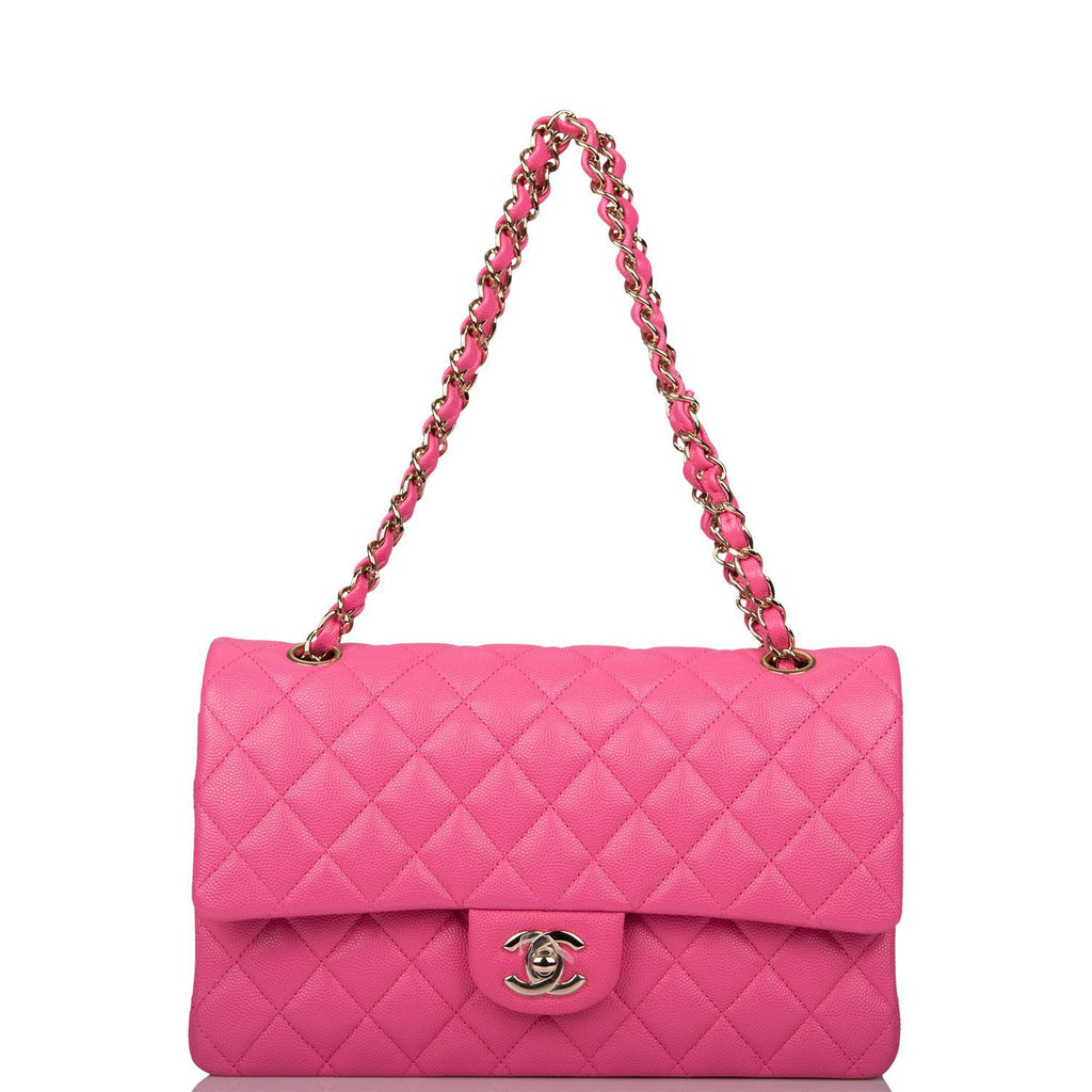 Chanel Pink Quilted Caviar Medium Classic Double Flap Bag Light Gold  Hardware