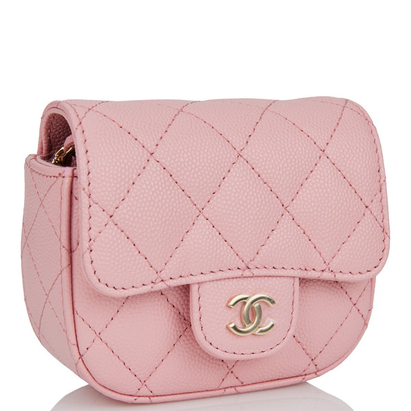 Chanel Round Clutch with Chain Quilted Caviar Mini Pink 128385293