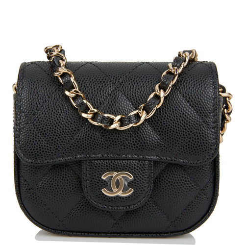 Chanel Mini Clutch With Chain Bag Black Caviar Gold Hardware