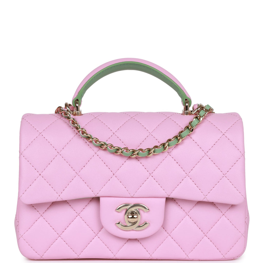 Chanel Mini Rectangular Flap with Top Handle Lilac and Green Lambskin Light  Gold Hardware