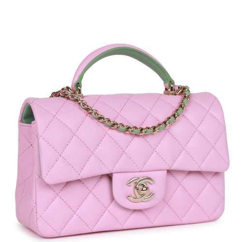 Chanel Mini Rectangular Flap with Top Handle Lilac and Green Lambskin Light Gold Hardware