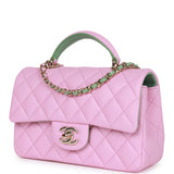 Chanel Mini Rectangular Flap with Top Handle Lilac and Green Lambskin Light Gold Hardware