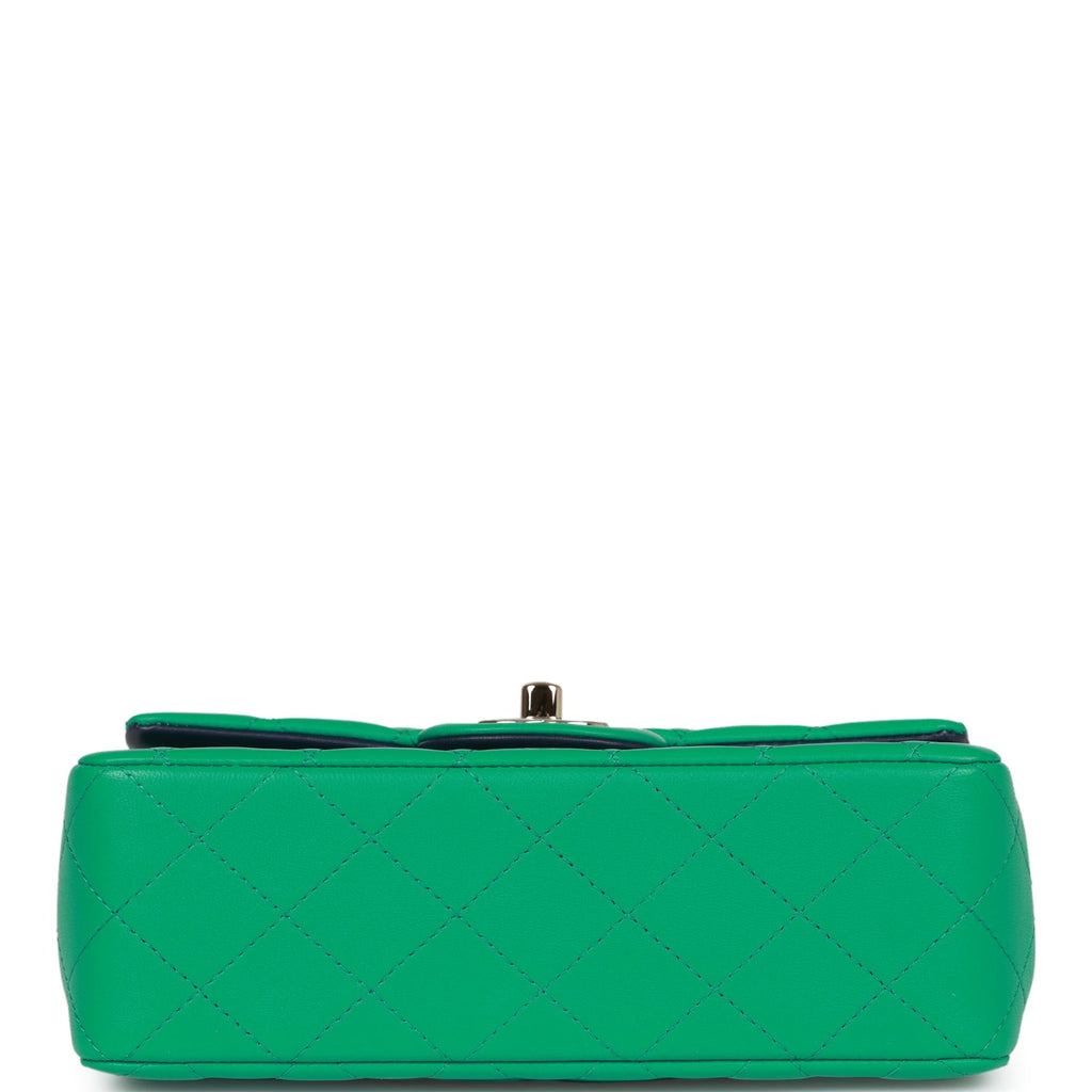 Chanel Mini Rectangular Flap with Top Handle Green and Navy Blue Lambs