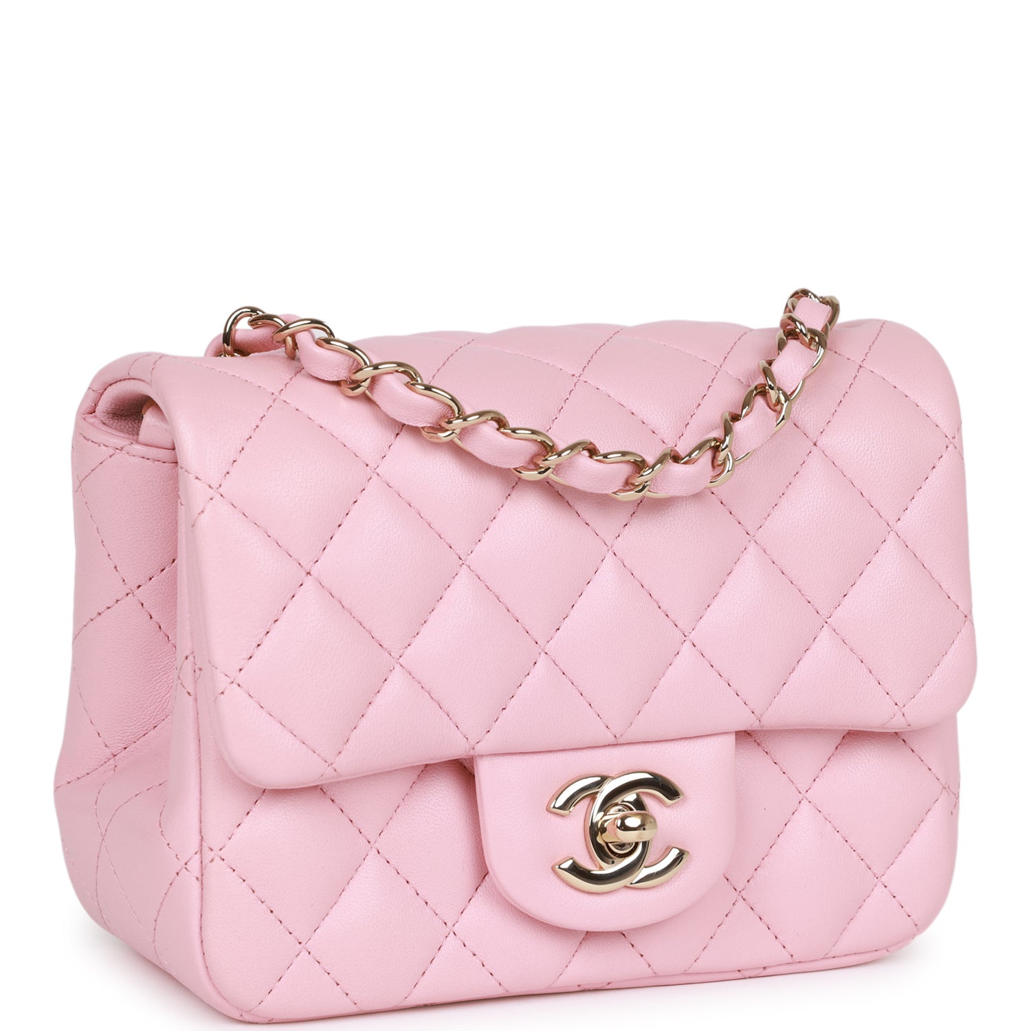 Chanel Mini Square Flap Pink Lambskin Light Gold Hardware – Madison ...