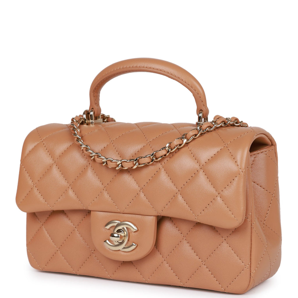 Chanel Top Handle Mini Rectangular Flap Bag Ecru/Beige Lambskin Gold  Hardware 23P
