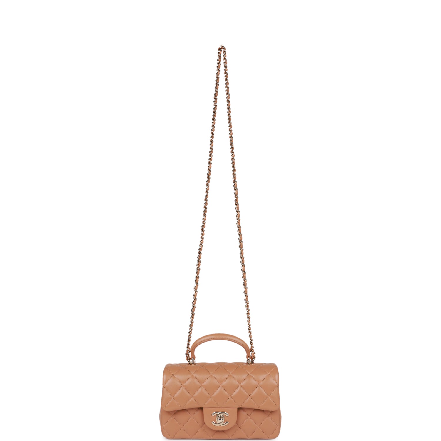 Chanel Mini Rectangular Flap with Top Handle Caramel Lambskin Light Go