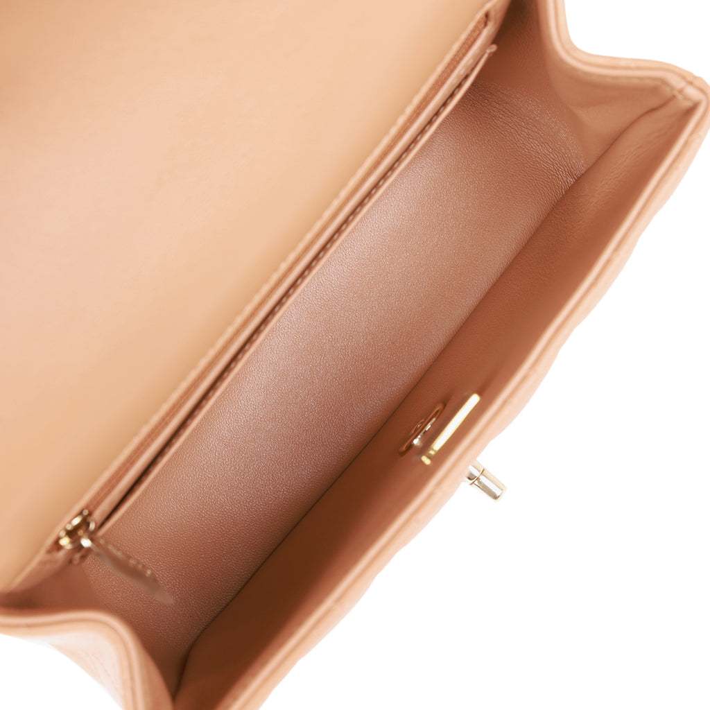 Chanel Mini Rectangular Flap with Top Handle Caramel Lambskin Light Gold Hardware