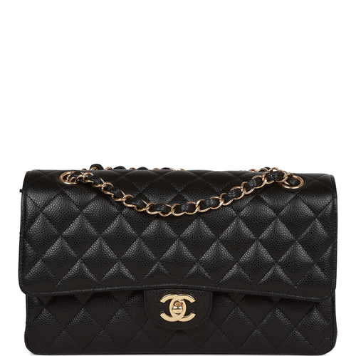 Chanel Medium Classic Double Flap Bag Black Quilted Caviar Gold Hardware