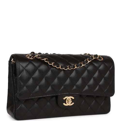 Chanel Medium Classic Double Flap Bag Black Quilted Caviar Gold Hardware