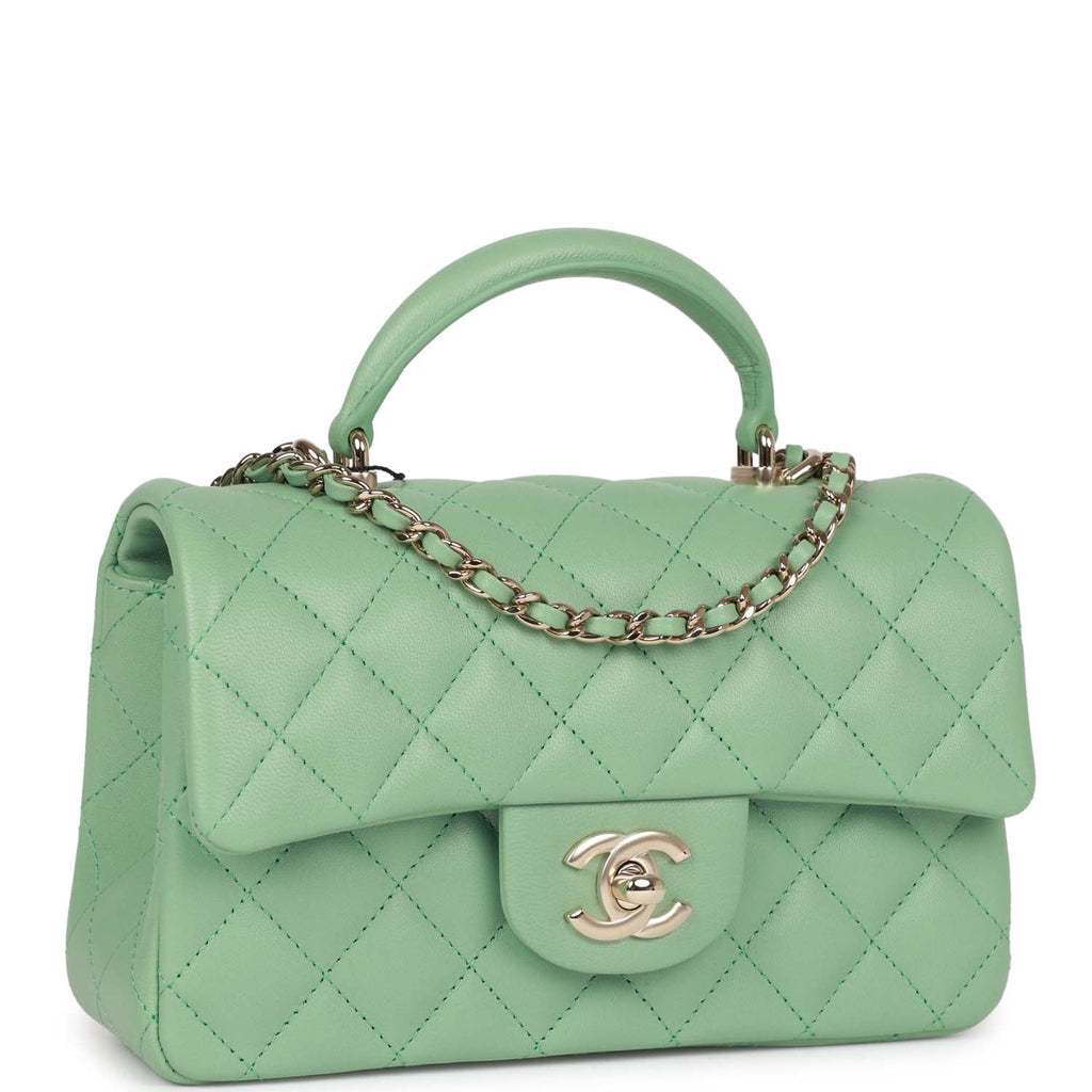 CHANEL, Bags, Chanel Green Lambskin Quilted Mini Flap Bag