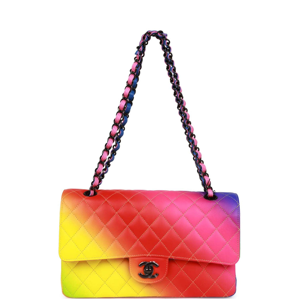 Chanel 17S Denim Rainbow Stitched Robot Charm Medium Flap Bag
