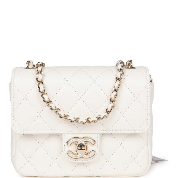 Chanel Sweet Mini Square Flap Bag White Lambskin Light Gold