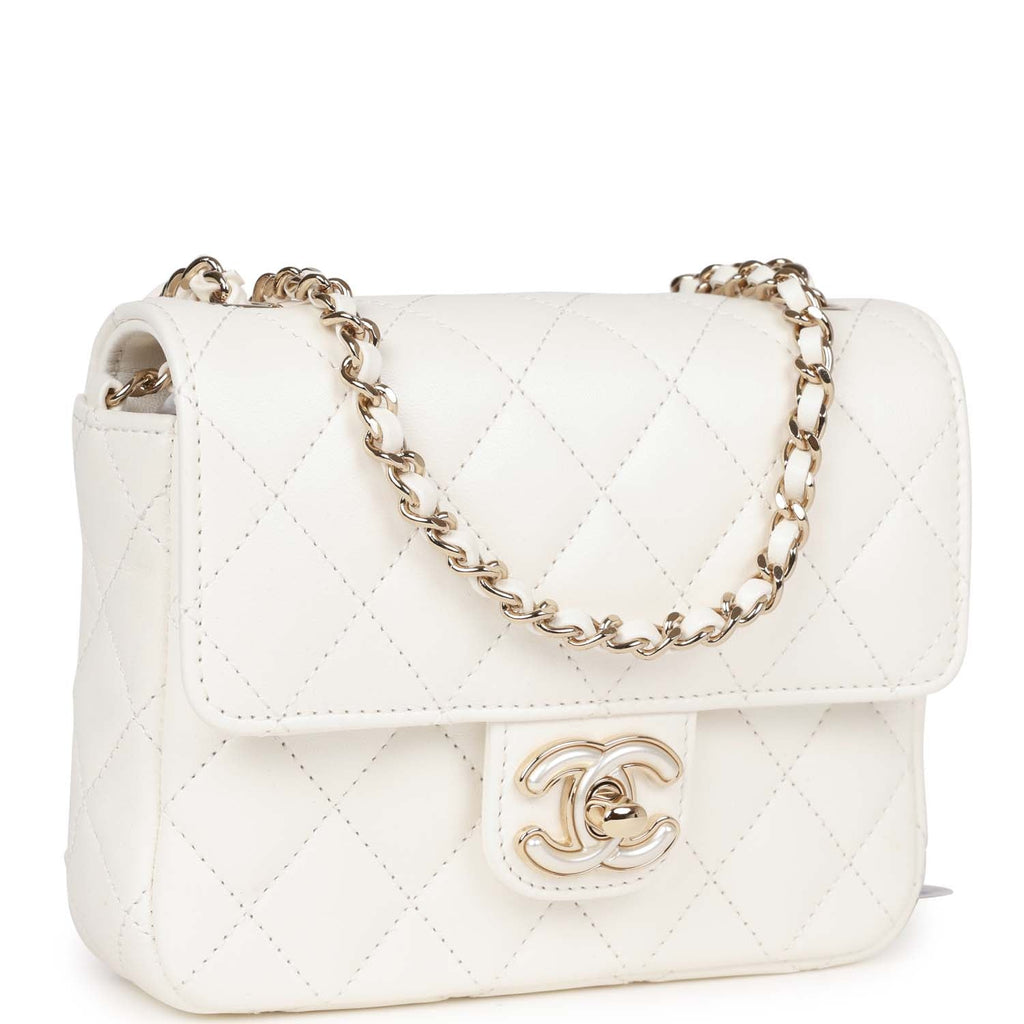 CHANEL CC LOGO OFF WHITE QUILTED LEATHER FLAP MINI BAG POUCH