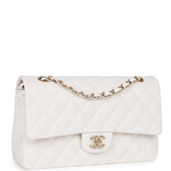 Chanel Medium Classic Double Flap Bag White Caviar Light Gold Hardware