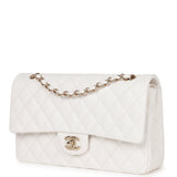 Chanel Medium Classic Double Flap Bag White Caviar Light Gold Hardware