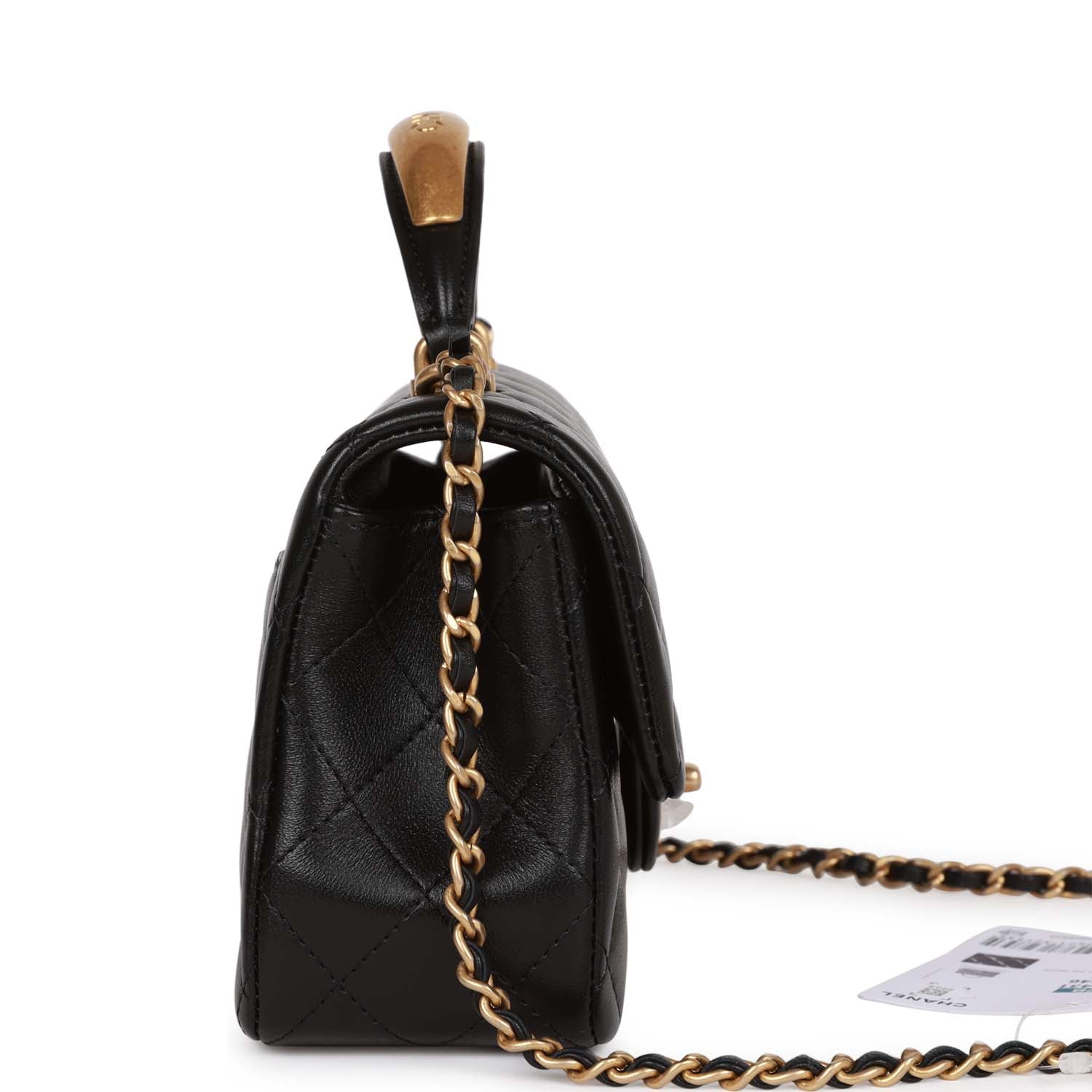 Chanel Mini Rectangular Flap with Top Handle Black Lambskin Antique Go