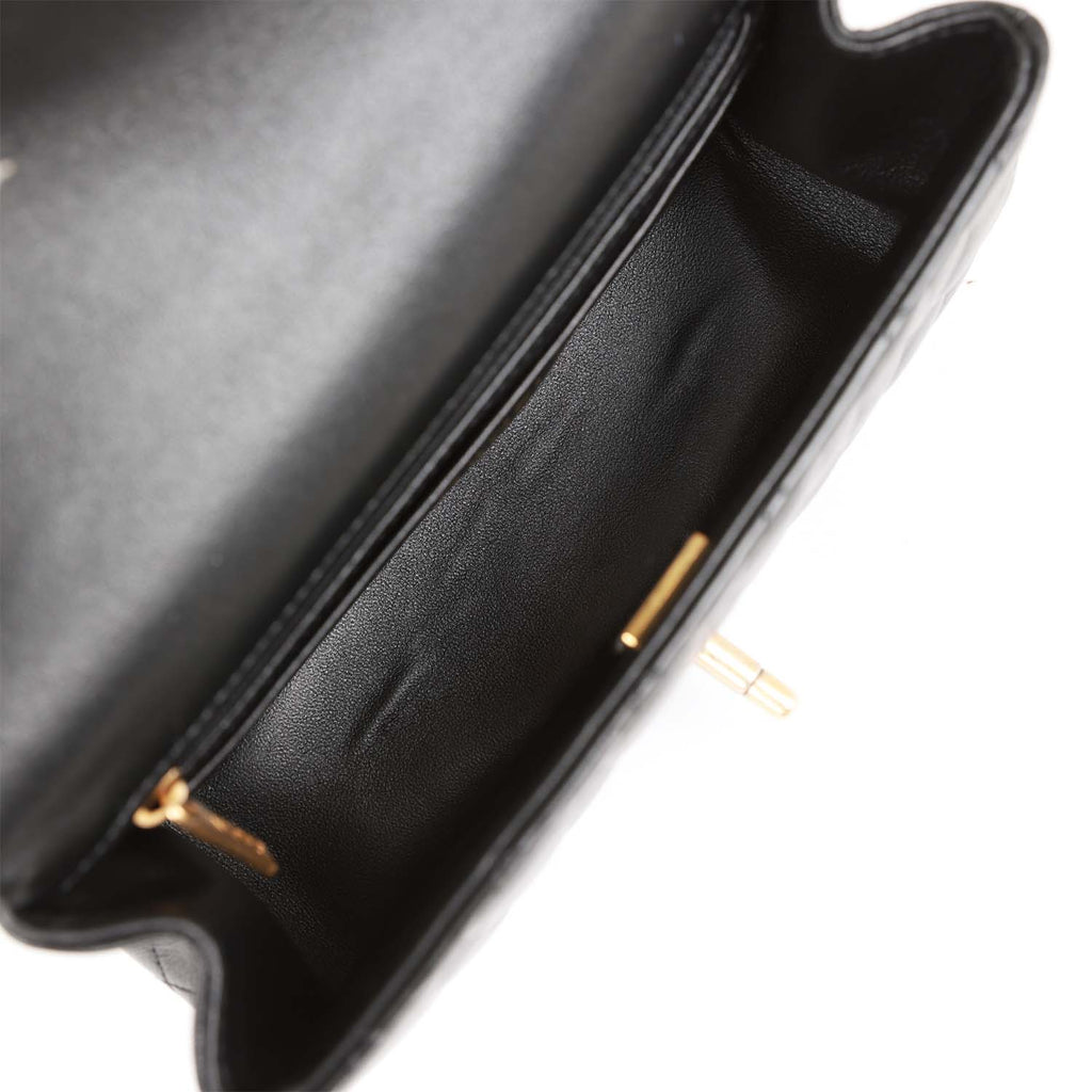 Chanel Mini Rectangular Flap with Top Handle Black Lambskin Antique Go