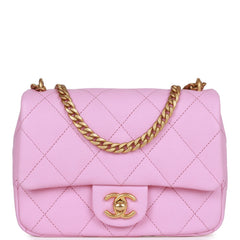 Chanel Sweetheart Mini Square Flap Bag Pink Caviar Antique Gold Hardware