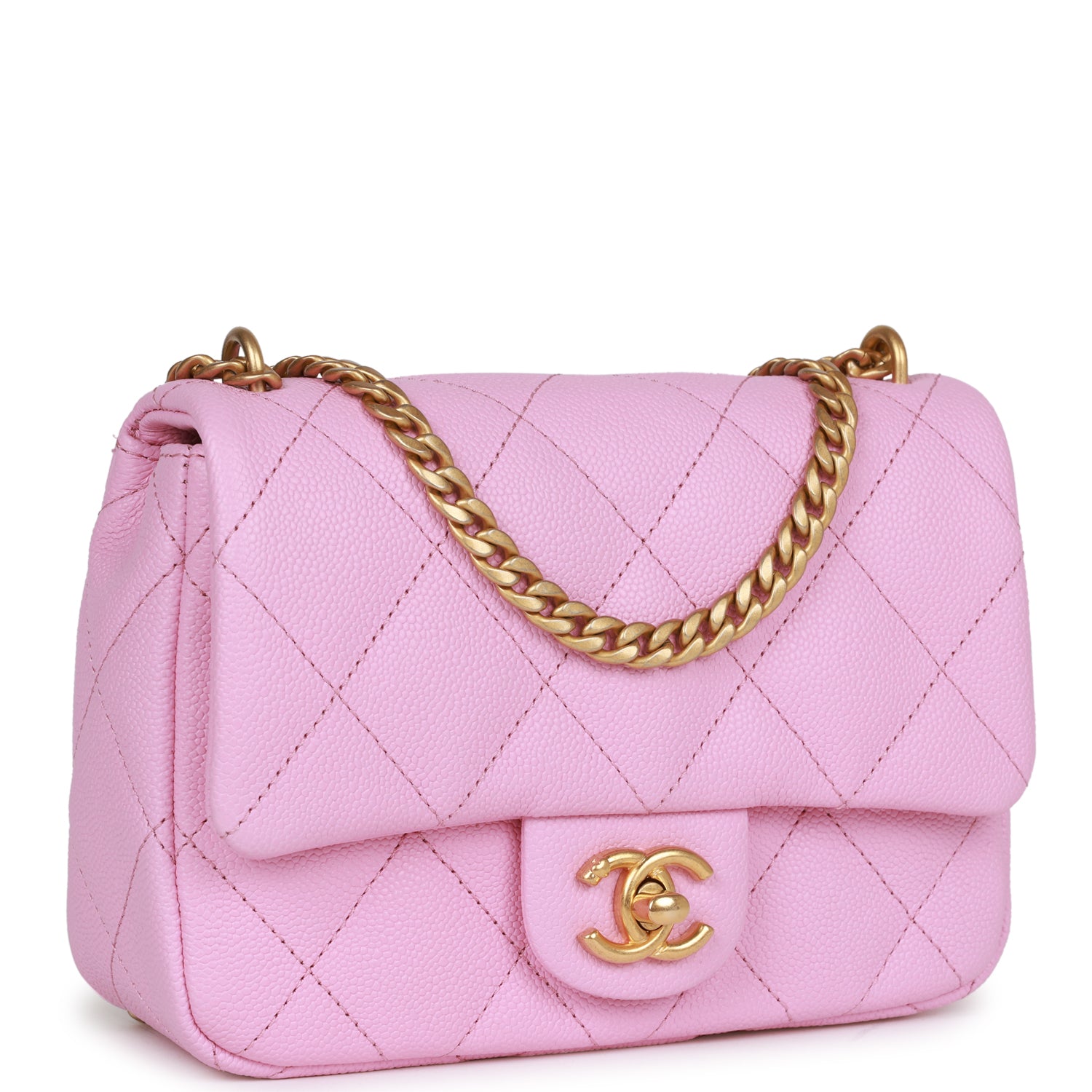 Chanel Sweetheart Mini Square Flap Bag Pink Caviar Antique Gold Hardwa ...