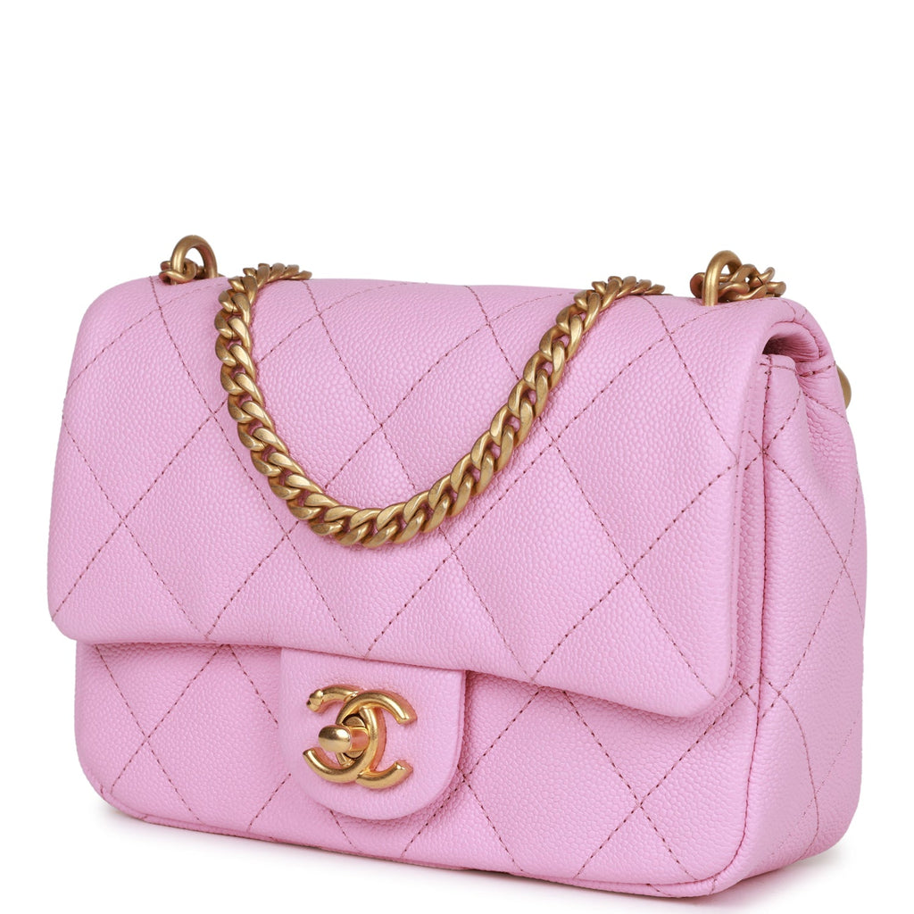 Chanel Sweetheart Mini Square Flap Bag Pink Caviar Antique Gold Hardware