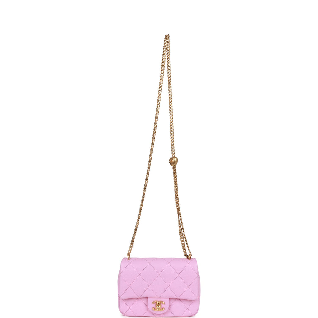 Chanel Sweetheart Mini Square Flap Bag Pink Caviar Antique Gold Hardwa ...