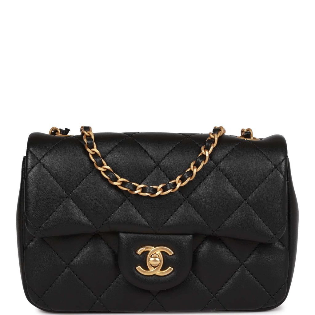 Chanel Black Lambskin Rectangular Mini Classic Flap Light Gold